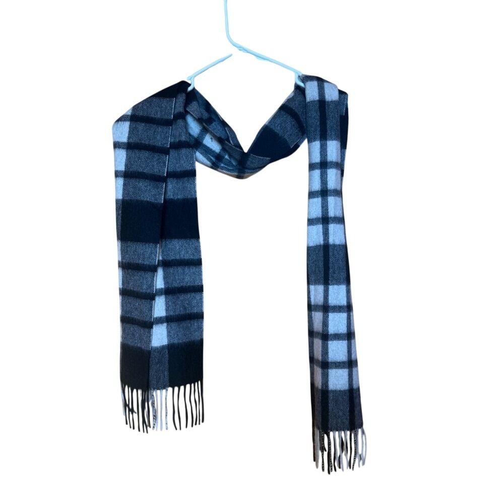 Louisa Perini Elegant Black and White Plaid Cashmere Scarf